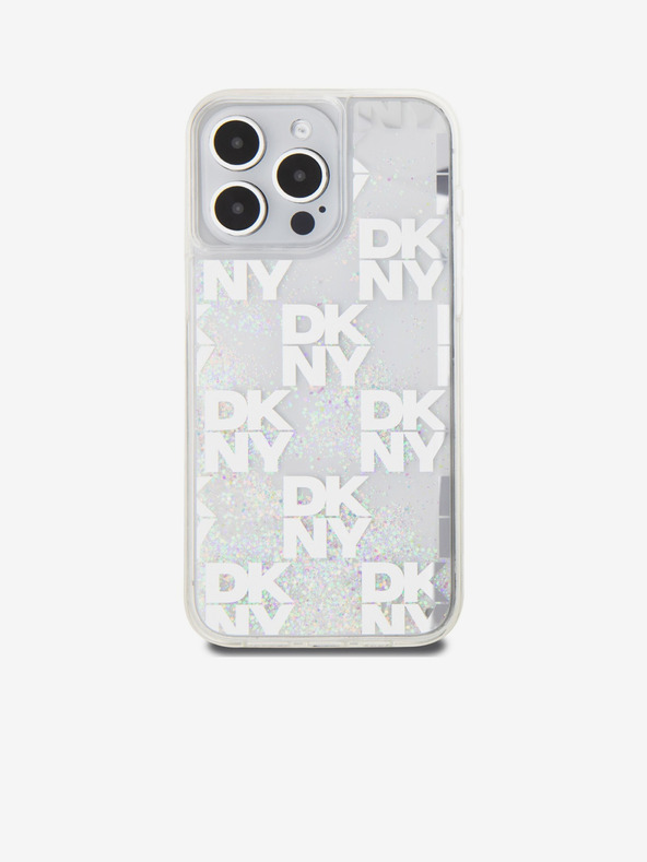 DKNY Liquid Glitter Checkered Pattern Zadný kryt pre iPhone 15 Pro Max Transparent DKNY