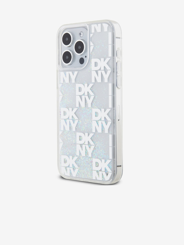 DKNY Liquid Glitter Checkered Pattern Zadný kryt pre iPhone 15 Pro Max Transparent DKNY
