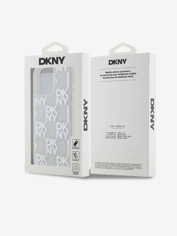 DKNY Liquid Glitter Checkered Pattern Zadný kryt pre iPhone 15 Pro Max Transparent DKNY
