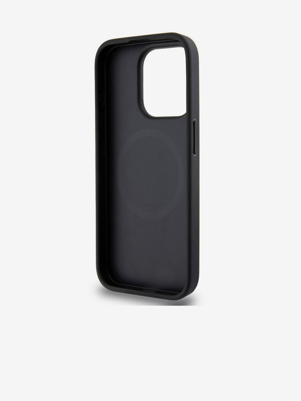 DKNY PU kožený strieborný kovový zadný kryt s logom Magsafe pre iPhone 15 Pro sivý DKNY