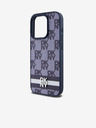 DKNY PU kožený zadný kryt so šachovnicovým vzorom a pruhmi pre iPhone 15 Pro Max Blue DKNY