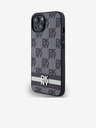 DKNY PU kožený károvaný zadný kryt so vzorom a pruhmi pre iPhone 13 čierny DKNY