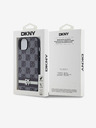 DKNY PU kožený károvaný zadný kryt so vzorom a pruhmi pre iPhone 13 čierny DKNY