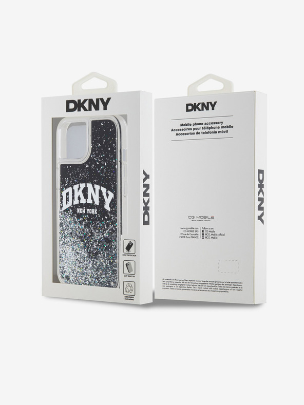 DKNY Liquid Glitter Arch Logo Zadný kryt pre iPhone 15 Black DKNY