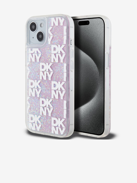 DKNY Liquid Glitter Checkered Pattern Zadný kryt pre iPhone 15 Pink DKNY