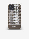 DKNY PU kožený zadný kryt s opakujúcim sa vzorom a prúžkom v spodnej časti pre iPhone 13 hnedý DKNY