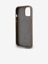 DKNY PU kožený zadný kryt s opakujúcim sa vzorom a prúžkom v spodnej časti pre iPhone 13 hnedý DKNY