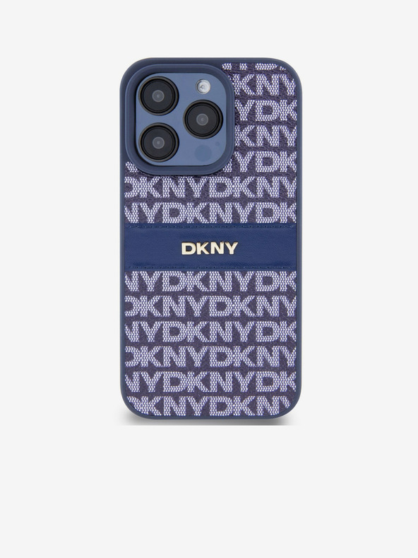 DKNY PU kožený zadný kryt s opakujúcim sa vzorom Tonal Stripe pre iPhone 15 Pro Max Blue DKNY