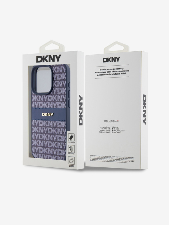 DKNY PU kožený zadný kryt s opakujúcim sa vzorom Tonal Stripe pre iPhone 15 Pro Max Blue DKNY
