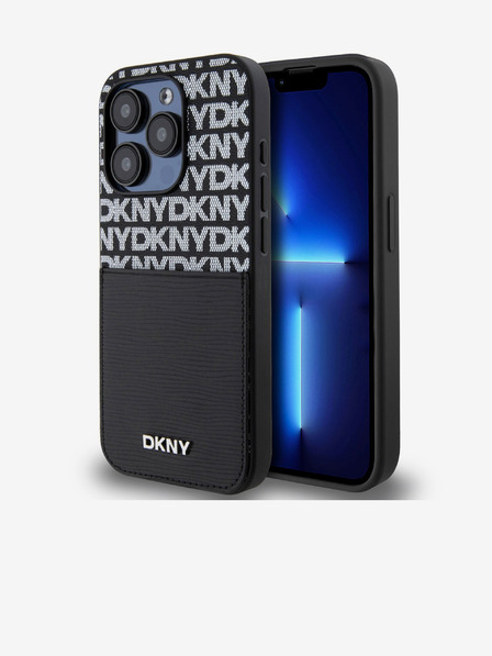 DKNY PU kožený zadný kryt Repeat Pattern Card Pocket pre iPhone 15 Pro Black DKNY