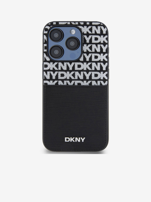 DKNY PU kožený zadný kryt Repeat Pattern Card Pocket pre iPhone 15 Pro Black DKNY