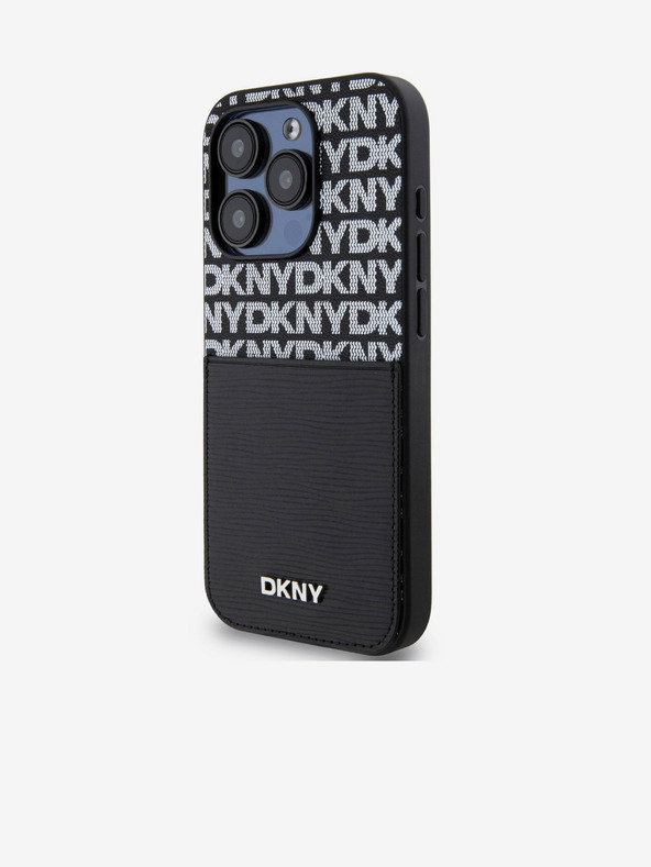 DKNY PU kožený zadný kryt Repeat Pattern Card Pocket pre iPhone 15 Pro Black DKNY