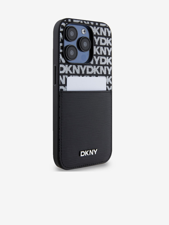 DKNY PU kožený zadný kryt Repeat Pattern Card Pocket pre iPhone 15 Pro Black DKNY