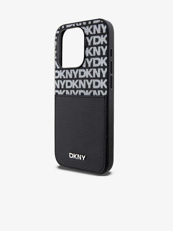 DKNY PU kožený zadný kryt Repeat Pattern Card Pocket pre iPhone 15 Pro Black DKNY