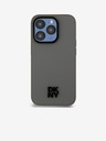 DKNY PU kožený zadný kryt Magsafe so stohom loga pre iPhone 15 Pro sivý DKNY
