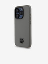 DKNY PU kožený zadný kryt Magsafe so stohom loga pre iPhone 15 Pro sivý DKNY