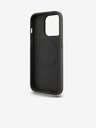 DKNY PU kožený zadný kryt Magsafe so stohom loga pre iPhone 15 Pro sivý DKNY