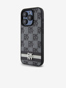 DKNY PU kožený zadný kryt s károvaným vzorom a pruhmi pre iPhone 13 Pro Max Black DKNY