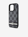 DKNY PU kožený zadný kryt s károvaným vzorom a pruhmi pre iPhone 13 Pro Max Black DKNY