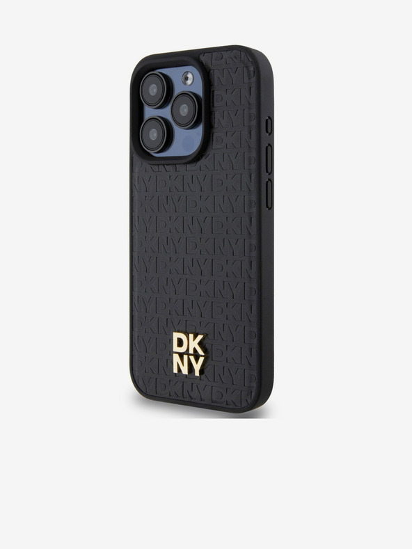 DKNY PU kožený zadný kryt s opakovaným vzorom Magsafe pre iPhone 14 Pro Max Black DKNY