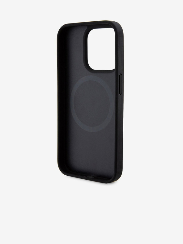 DKNY PU kožený zadný kryt Repeat Pattern Bottom Stripe MagSafe pre iPhone 15 Pro Black DKNY