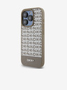 DKNY PU kožený zadný kryt Repeat Pattern Bottom Stripe MagSafe pre iPhone 15 Pro Brown DKNY