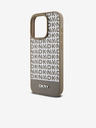 DKNY PU kožený zadný kryt Repeat Pattern Bottom Stripe MagSafe pre iPhone 15 Pro Brown DKNY