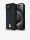 DKNY PU kožený zadný kryt Repeat Pattern Stack Logo Magsafe pre iPhone 15 Plus Black DKNY