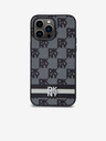 DKNY PU kožený zadný kryt so šachovnicovým vzorom a pruhmi pre iPhone 15 Pro Max Black DKNY