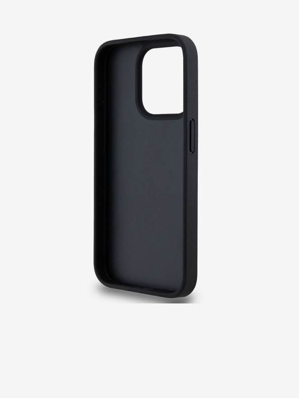 DKNY PU kožený zadný kryt so šachovnicovým vzorom a pruhmi pre iPhone 15 Pro Max Black DKNY