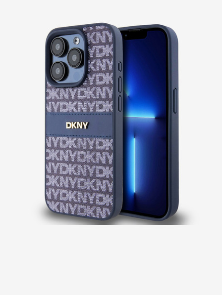 DKNY PU kožený zadný kryt s opakovaným vzorom s tonálnymi pruhmi pre iPhone 14 Pro Max Blue DKNY