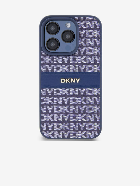 DKNY PU kožený zadný kryt s opakovaným vzorom s tonálnymi pruhmi pre iPhone 14 Pro Max Blue DKNY
