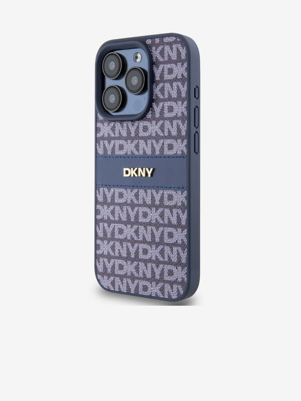 DKNY PU kožený zadný kryt s opakovaným vzorom s tonálnymi pruhmi pre iPhone 14 Pro Max Blue DKNY
