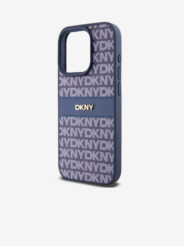DKNY PU kožený zadný kryt s opakovaným vzorom s tonálnymi pruhmi pre iPhone 14 Pro Max Blue DKNY