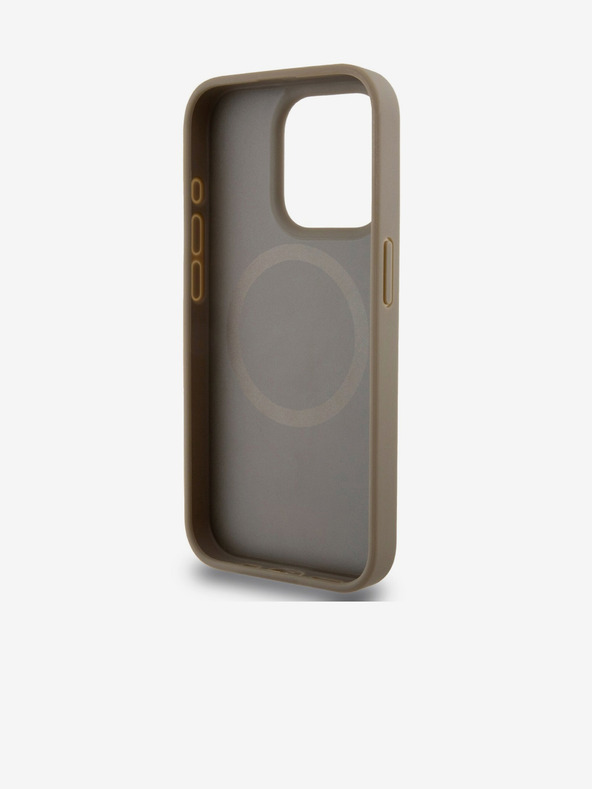 DKNY PU kožený zadný kryt Repeat Pattern Bottom Stripe MagSafe pre iPhone 13 Pro Brown DKNY