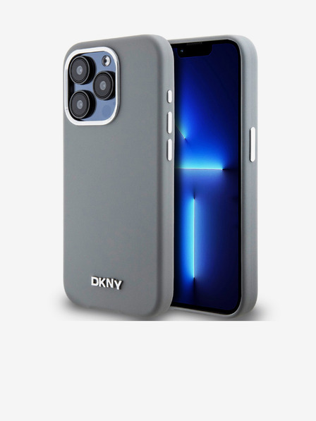 DKNY Liquid Silicone Silver Metal Logo Magsafe zadný kryt pre iPhone 15 Pro sivý DKNY