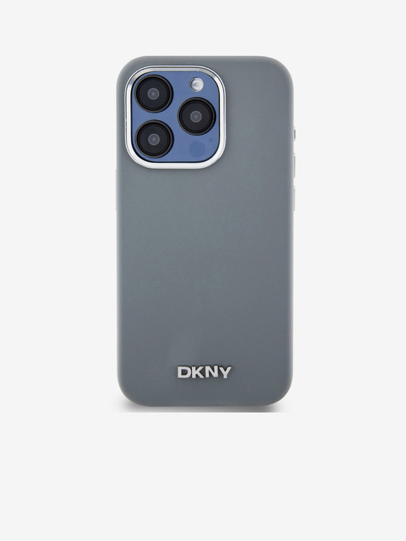 DKNY Liquid Silicone Silver Metal Logo Magsafe zadný kryt pre iPhone 15 Pro sivý DKNY