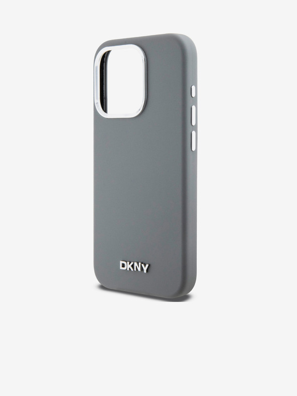 DKNY Liquid Silicone Silver Metal Logo Magsafe zadný kryt pre iPhone 15 Pro sivý DKNY