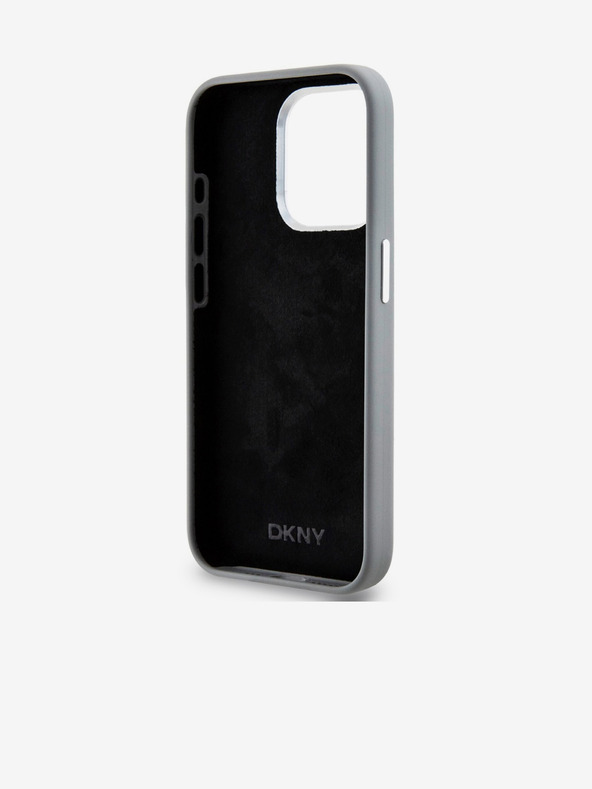 DKNY Liquid Silicone Silver Metal Logo Magsafe zadný kryt pre iPhone 15 Pro sivý DKNY