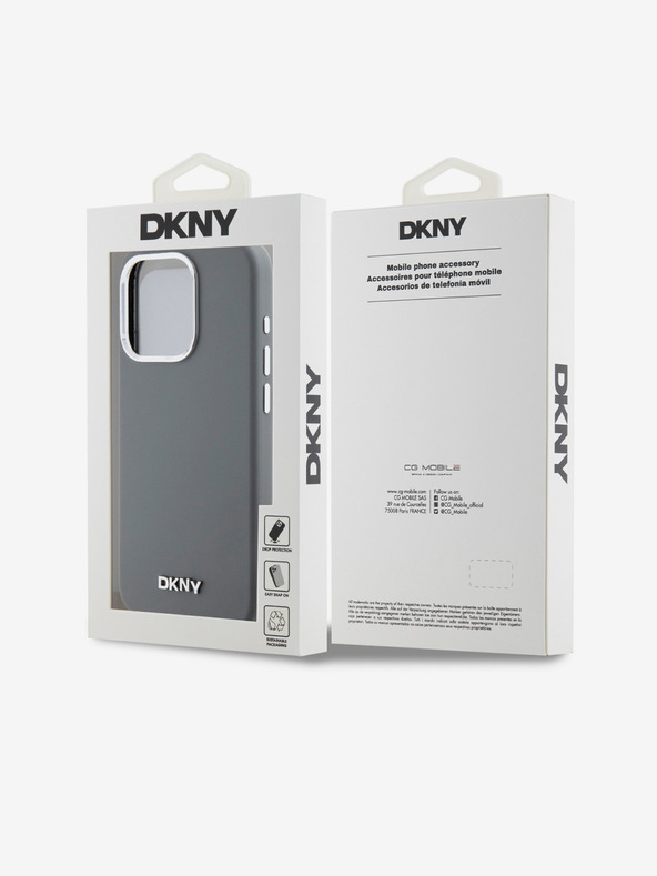 DKNY Liquid Silicone Silver Metal Logo Magsafe zadný kryt pre iPhone 15 Pro sivý DKNY