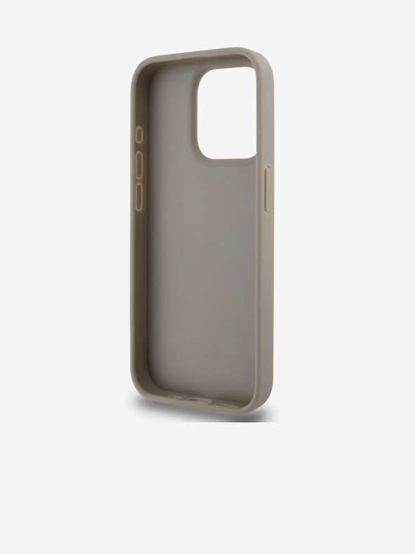 DKNY PU kožený zadný kryt so šachovnicovým vzorom a pruhmi pre iPhone 13 Pro Beige DKNY