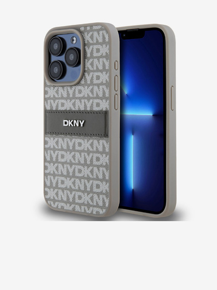 DKNY PU kožený zadný kryt s opakujúcim sa vzorom Tonal Stripe pre iPhone 15 Pro Max Beige DKNY