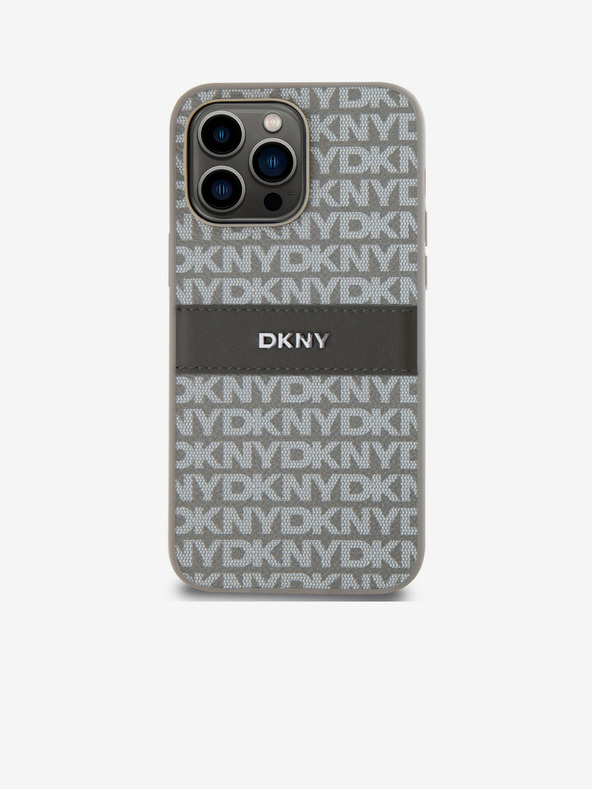 DKNY PU kožený zadný kryt s opakujúcim sa vzorom Tonal Stripe pre iPhone 15 Pro Max Beige DKNY