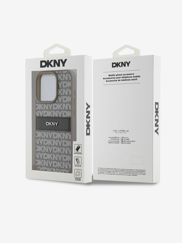 DKNY PU kožený zadný kryt s opakujúcim sa vzorom Tonal Stripe pre iPhone 15 Pro Max Beige DKNY