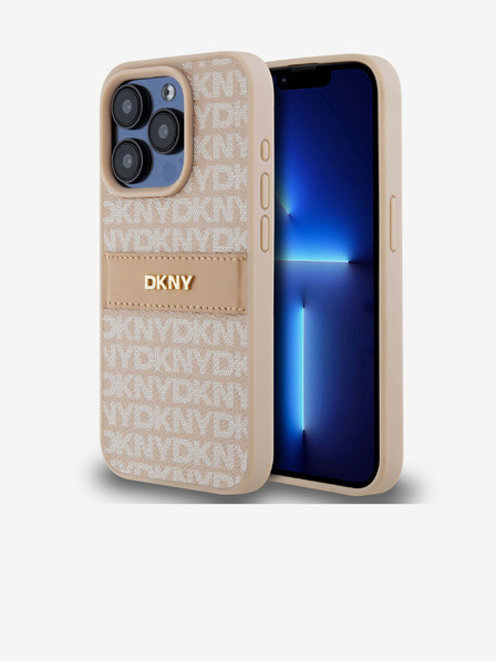 DKNY PU kožený zadný kryt s opakujúcim sa vzorom Tonal Stripe pre iPhone 15 Pro Max Pink DKNY