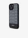 DKNY PU kožený zadný kryt Repeat Pattern Bottom Stripe MagSafe pre iPhone 15 Black DKNY