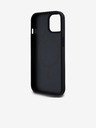DKNY PU kožený zadný kryt Repeat Pattern Bottom Stripe MagSafe pre iPhone 15 Black DKNY