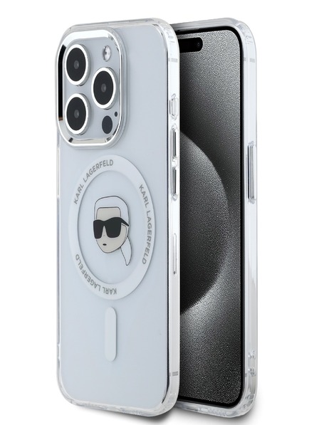 Karl Lagerfeld Karl Lagerfeld IML Karl Head Kovový rám MagSafe Zadný kryt pre iPhone 15 Pro Transparentný