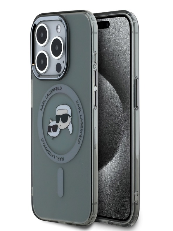 Karl Lagerfeld Karl Lagerfeld IML K&CH Heads Metal Frame MagSafe zadný kryt pre iPhone 15 Pro Max čierny