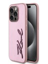 Karl Lagerfeld Zmačkaný zadný kryt PU Signature Logo pre iPhone 15 Pro Pink Karl Lagerfeld